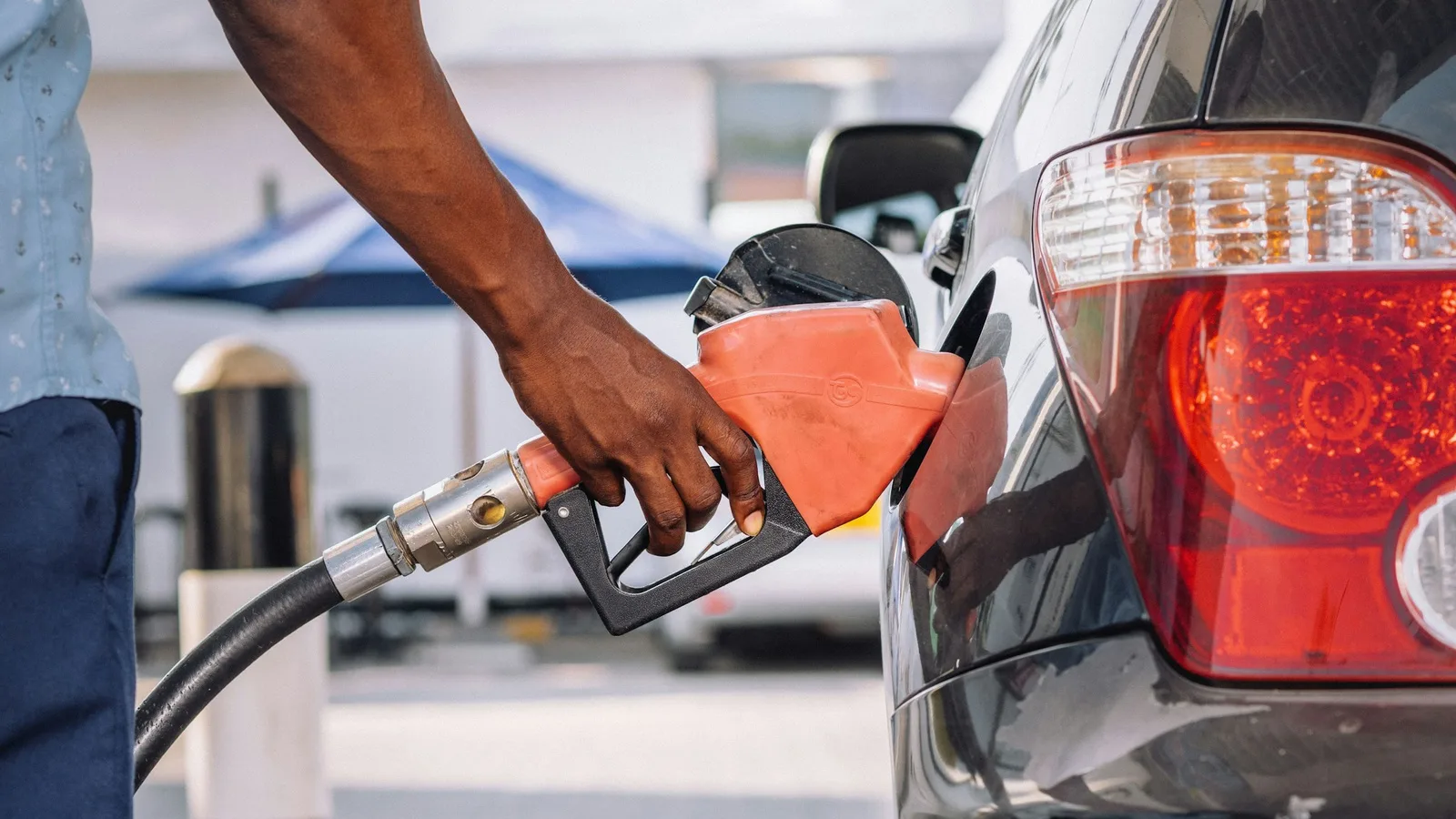 Refuelling a company car at a petrol station