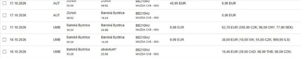 Foreign trips in webDrive with amounts in EUR and original currencies