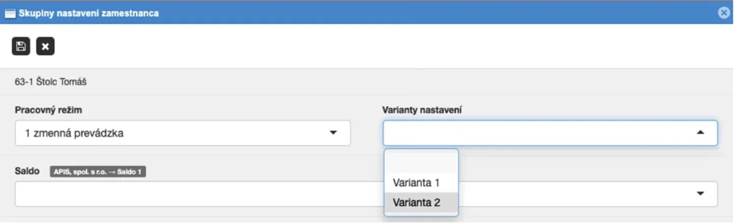 Work schedule settings with setting variants
