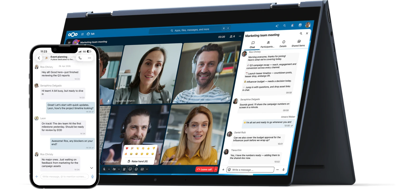 Nextcloud Talk na tablete a mobile: videohovor tímu a chat
